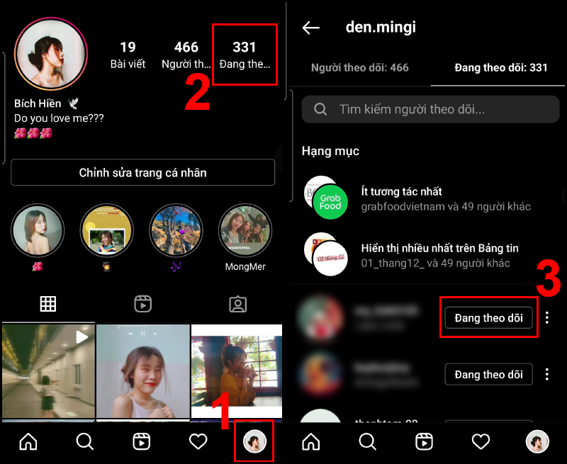 Thao t&aacute;c x&oacute;a người theo d&otilde;i trong danh bạ đang theo d&otilde;i tr&ecirc;n điện thoại Android